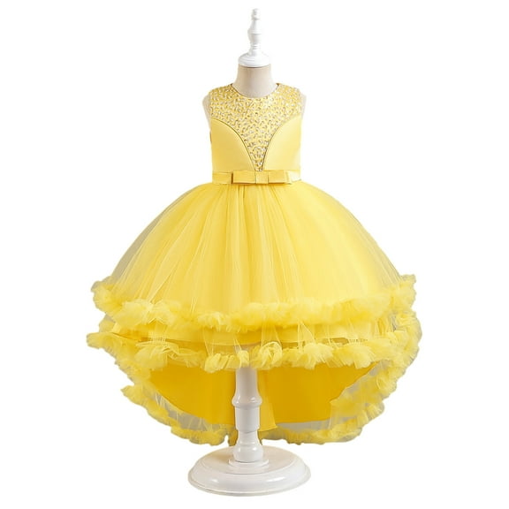 XBASW Baby Kids Girls Trailing Dress Sleeveless Princess Dress Toddler Girls Hosting Evening Pageant Performance Gown for 4-12 Years