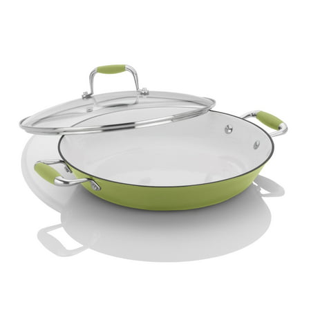 Michelle B. by Fagor Cast Iron Lite Chef's Pan with Lid, Lemon Lime, 12"