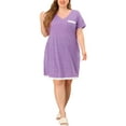 thumbnail image 2 of Agnes Orinda Women's Plus Size Nightgowns Polka Dots V Neck Short Sleeve Midi Sleepshirt 1X Purple, 2 of 7