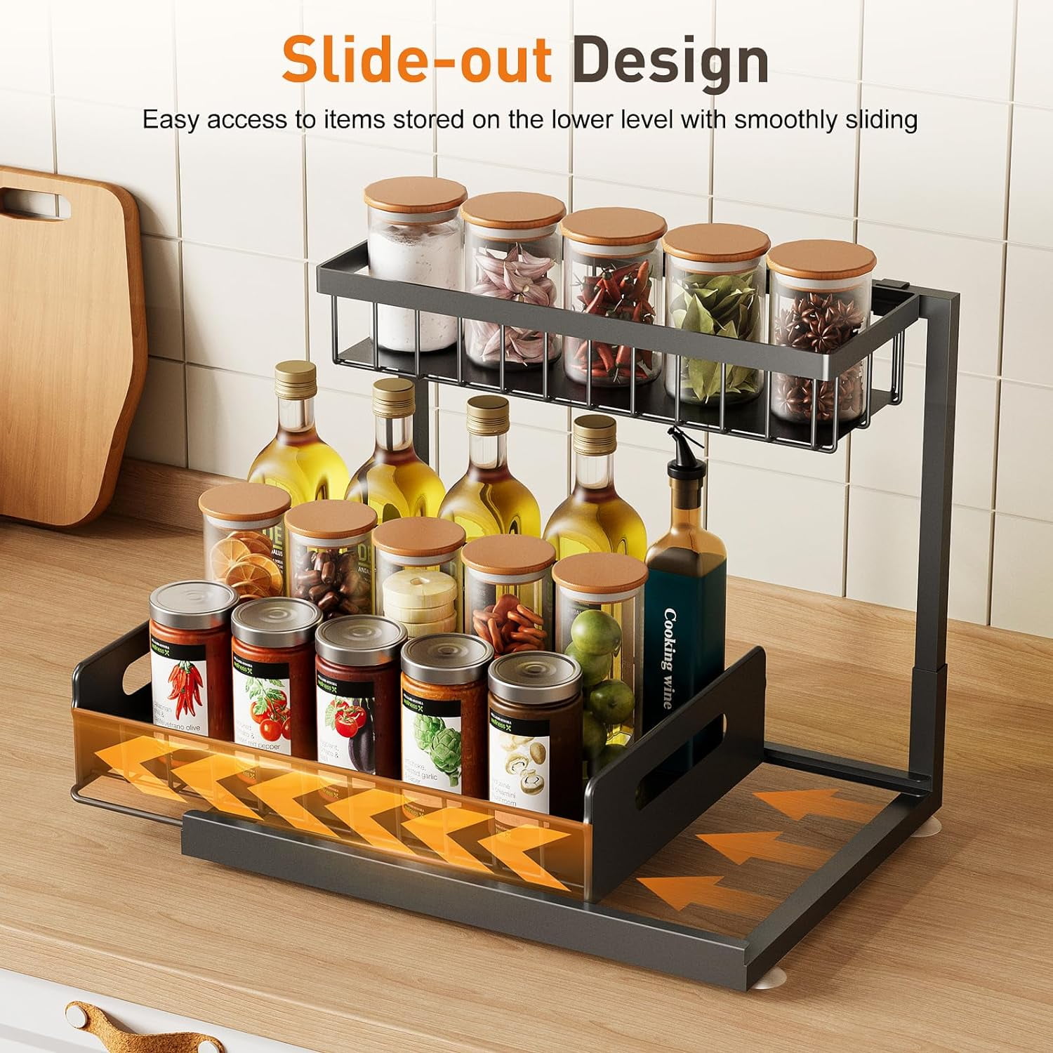 Under Sink Organizer,Metal Pull Out Cabinet Organizer Shelf,Kitchen Bathroom Organizers with Sliding Drawer,Storage Shelves,Storage and organization for Home,Laundry,RV,Pantry,Spice,Black,2 Pack