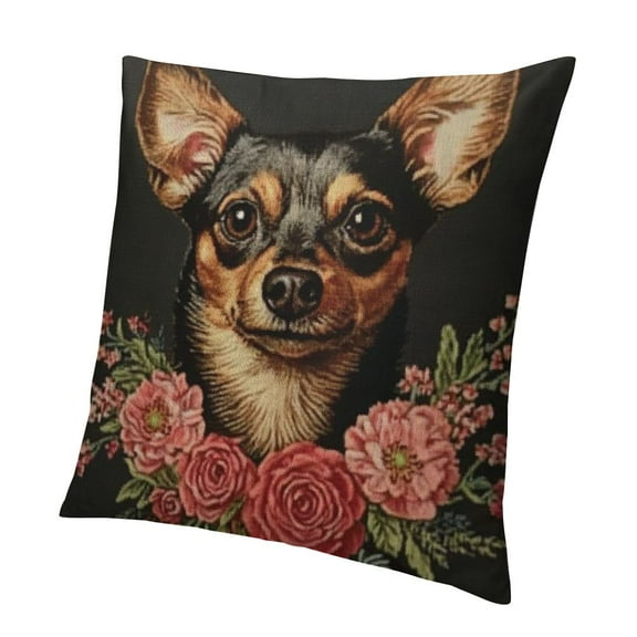 Embroidery Dog Flowers Throw Pillow Covers Decorative Square Pillow Case Cushion Covers Standard Size for Sofa Couch Outdoor Bed Pillow