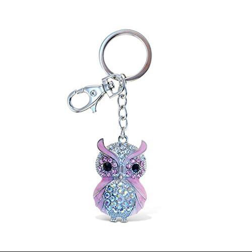  Aqua79 Clear Owl Keychain - Silver 3D Sparkling Charm