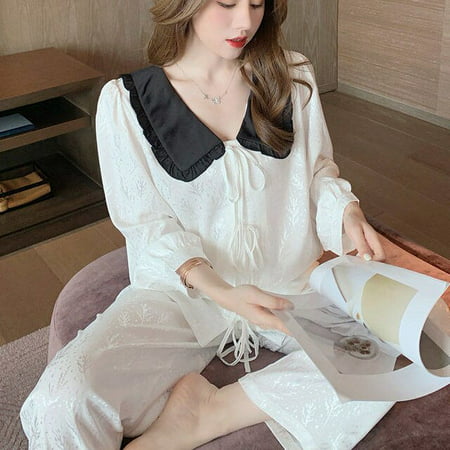 

CoCopeaunt New luxurious sweet and cute pajamas suit women doll collar age-reducing princess style silk satin jacquard home wear
