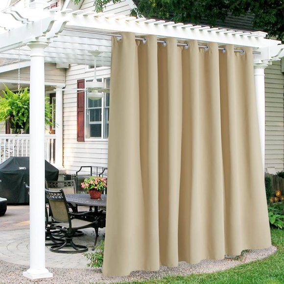 RYB HOME Rideau de Patio Extérieur Imperméable, Plus Grand Drapé Grand pour Décoration Intérieure/porche/pergola/chambre à Soleil, Largeur 100 x Longueur 95, 1 Panneau, Biscotti Beige