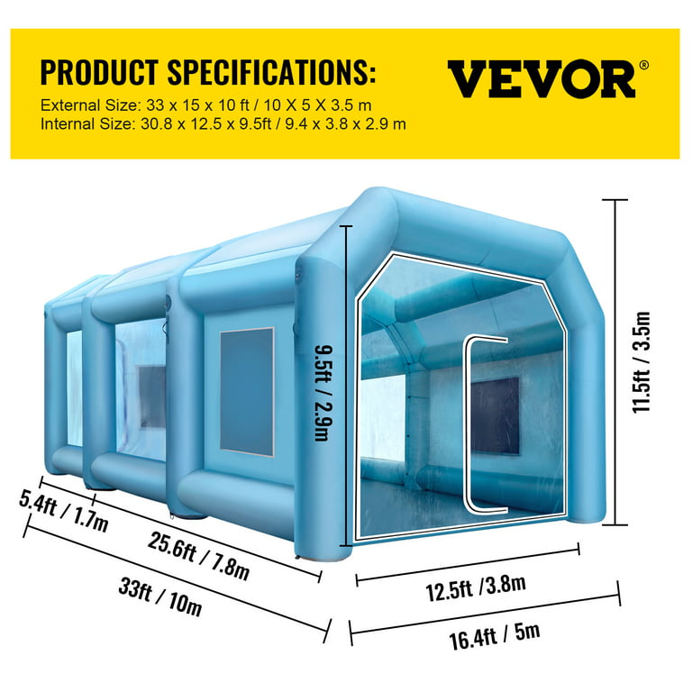 VEVOR Inflatable Paint Booth 20 ft. x 10 ft. x 8.2 ft. Car Paint Tent w/.Filter & 2-Blowers for Car Parking Tent Workstation