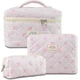 thumbnail image 1 of Quilted Makeup Bag, Cute Floral Cotton Cosmetic Bag set, Coquette Bow Makeup Pouch Large Travel Toiletry Bag, 1 of 5