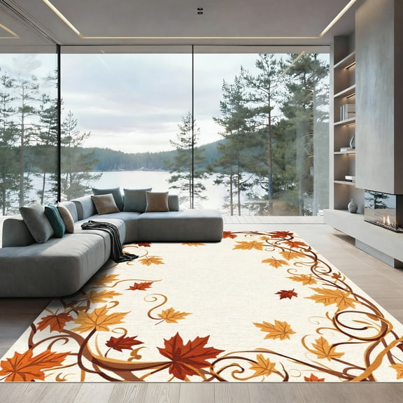 ODIKA 4'x6' Machine Washable Non-Slip Area Rug, Art Nouveau Burnt Orange High Traffic Rug, Orange, 1083755