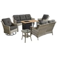thumbnail image 2 of Ovios 6 Pieces High-Back Outdoor Patio Furniture with Fire Pit All Weather Wicker Conversation Couch with Rocking Swivel Chair for Backyard, 2 of 9