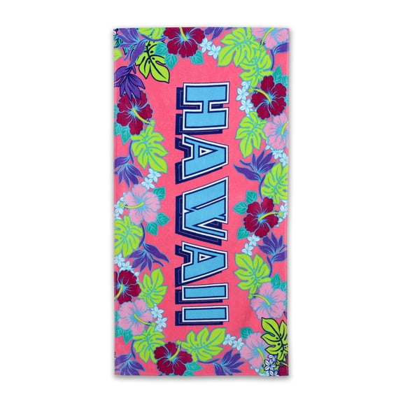 Printed Hawaii Flower Beach Towel, Tropical Design, Soft Cotton, 30 x 60 inches