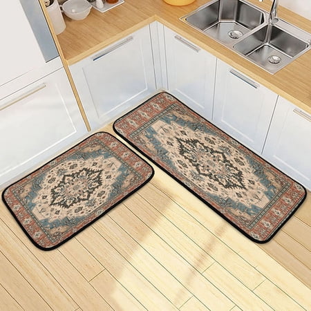 Dailycode 2 Pcs Kitchen Rug Set Non Slip Absorbent Soft Floor Mats for Kitchen Bathroom Retro Mandala 19.7 x27.6 +19.7 x47.2