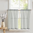 thumbnail image 1 of Curtainking Rayé Cuisine Rideau Lin Café Rideaux Semi-Transparent Rustique Ferme Niveau Rideaux 24 Pouces Tige Poche 2 Panneaux Bleu, 1 of 6