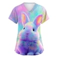 thumbnail image 2 of JoveMarine Women's Cute Cartoon Printed V-Neck Short Sleeve Scrub Top with Pockets Side Slit Workwear Blouse Kawaii Uniform for Spring Fall Daily Work Purple Pink XL, 2 of 6