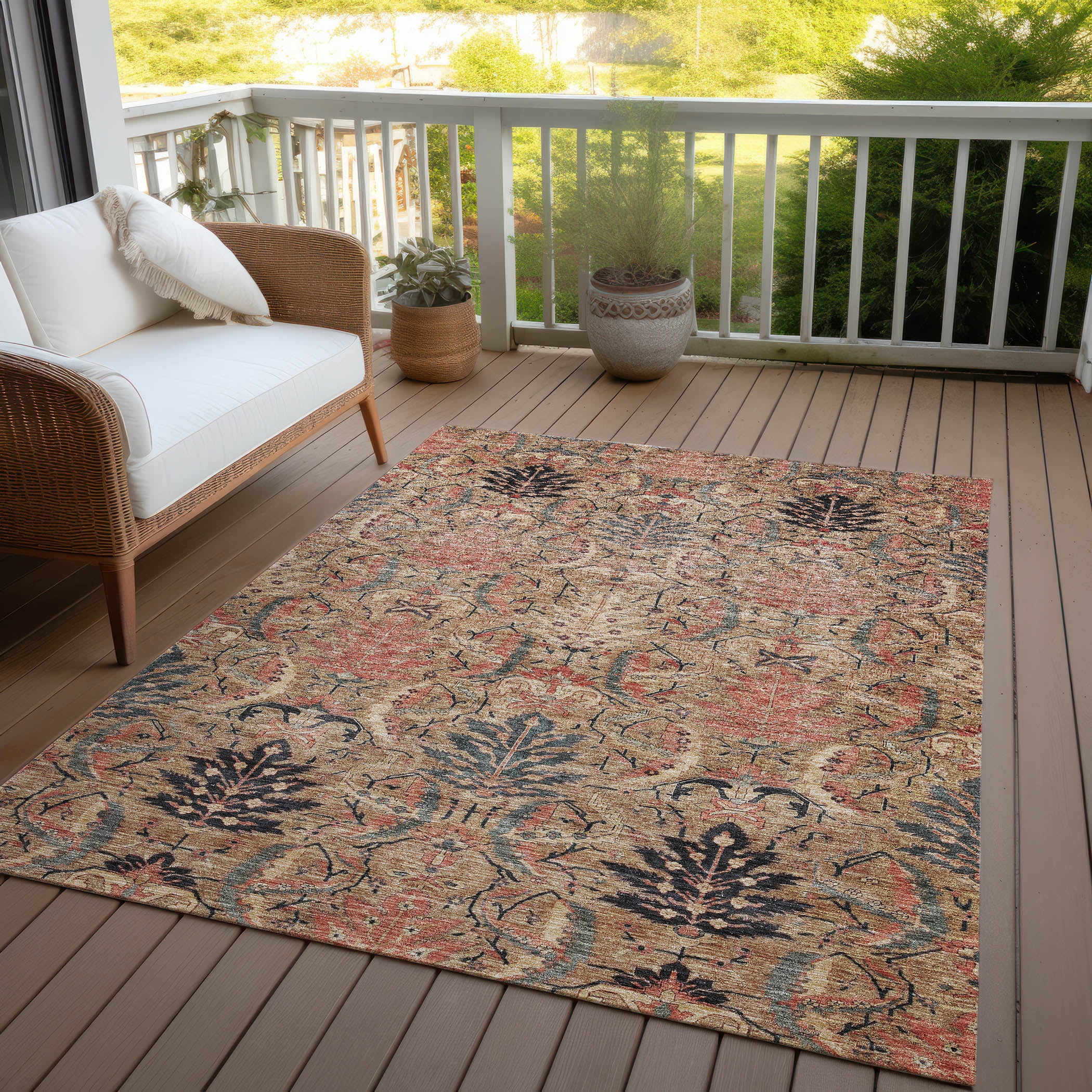 Addison Rugs Chantille Indoor/Outdoor Transitional Damask Khaki Washable Rectangle Rug, 10' x 14'
