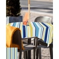 thumbnail image 5 of Fsddascl Blue Yellow Striped Outdoor Tablecloth - 60x60 Inch Square Dining Table Cover, Farmhouse Navy Blue Ombre Stripes Waterproof Outdoor Table Cloth with Umbrella Hole & Zipper for Picnic/Patio, 5 of 7