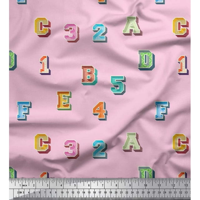 Soimoi Rayon Fabric Numbers & Alphabets Text Print Fabric by The Yard 56 Inch Wide