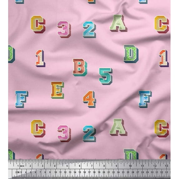 Soimoi Polyester Crepe Fabric Numbers & Alphabets Text Print Fabric by The Yard 52 Inch Wide