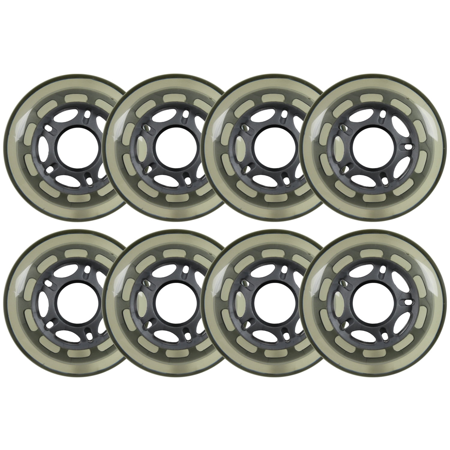 Inline Skate Replacement Wheels Silver/Clear 72mm 82A 5Spoke 8 Pack