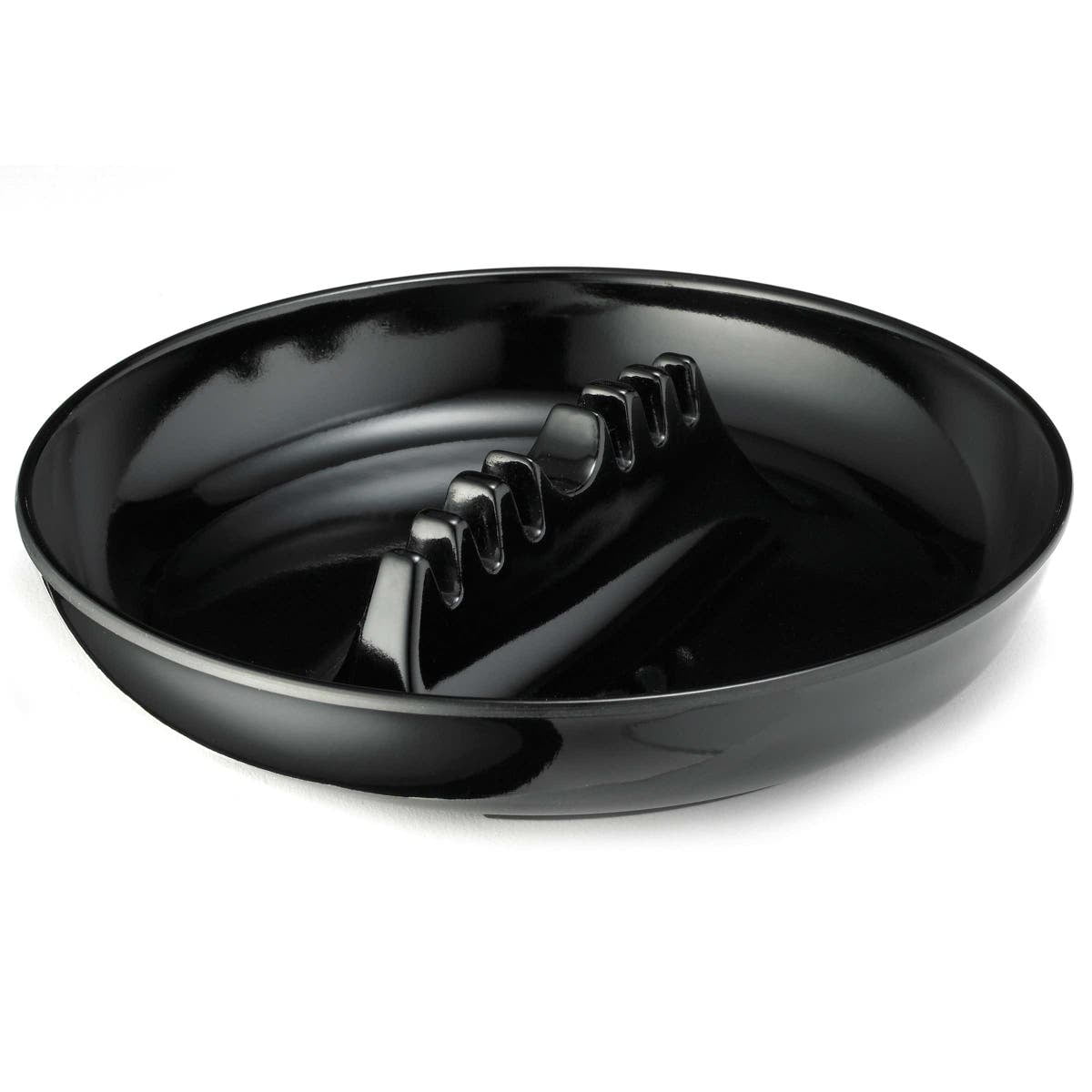 7"Dia. X 11/2"H Black Round Ashtray with Safety Island, Pack of 1, 6