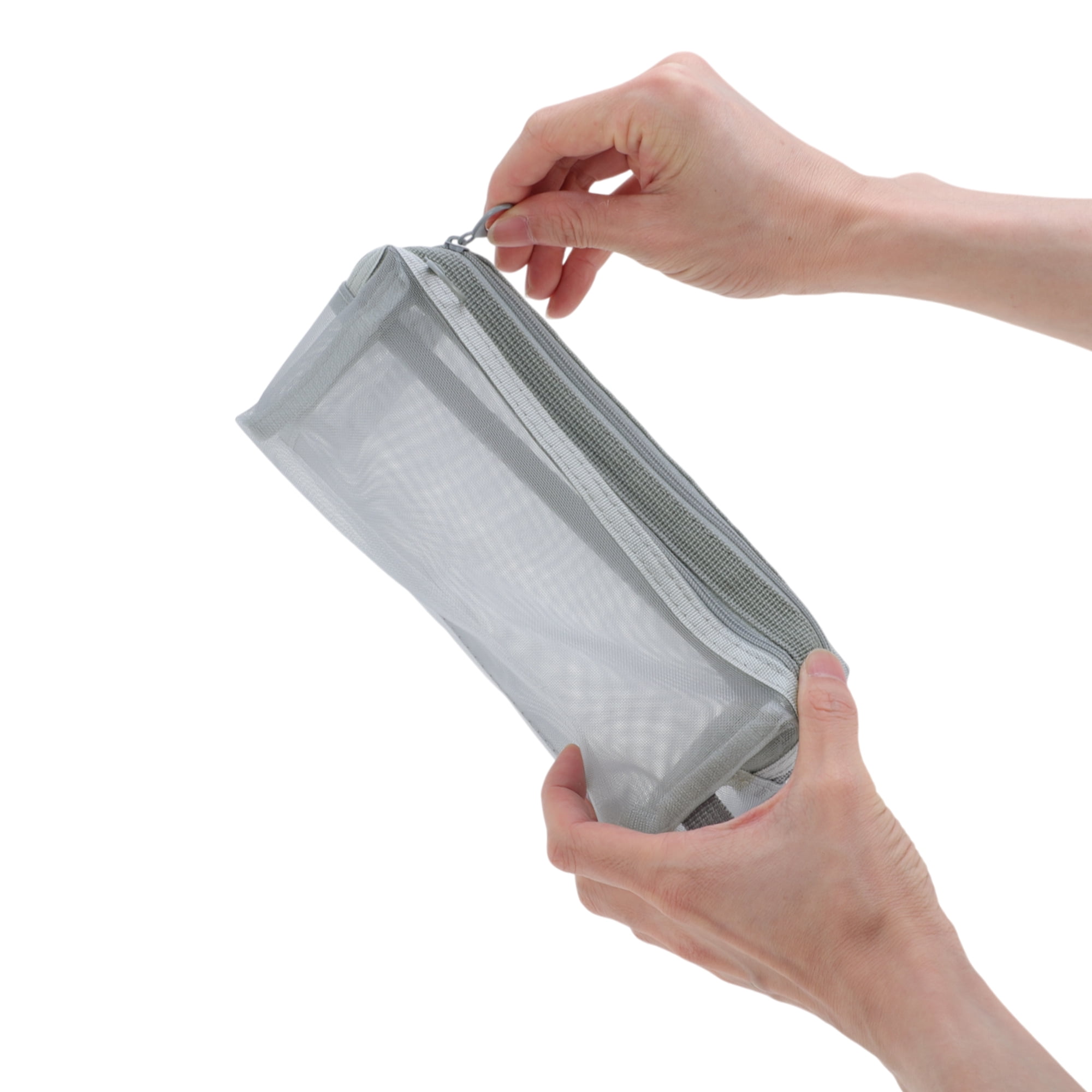 Unique Bargains Mesh Pen Bag, Zipper Mesh Pouch, Multifunctional Pencil Case Gray 8.27"x2.95"x2.95"