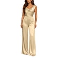 thumbnail image 2 of Women Jumpsuit, Satin Jumpsuit, Cocktail Party Dressy Jumpsuit Formal Evening Outfit Wide Leg Sleeveless Draped Neck High Waist Elegant, 2 of 8