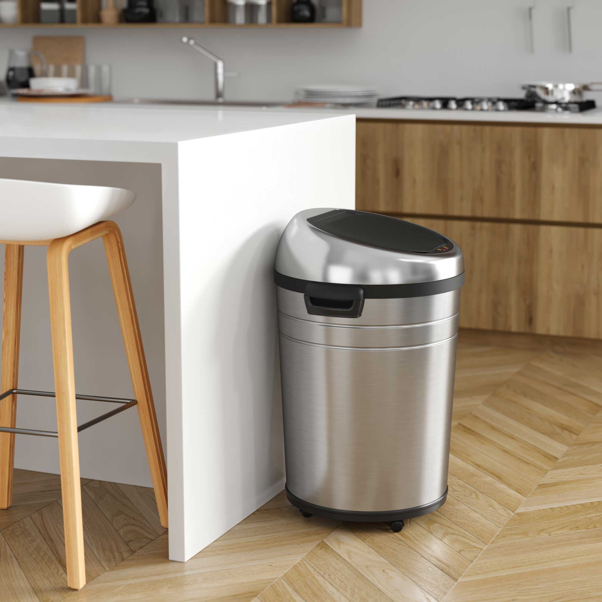 iTouchless Stainless Steel Trash Can w/AbsorbX Odor Control/Wheels 18 Gal Silver IT18RC
