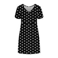 thumbnail image 6 of Efsteb Womens Knee Length Dresses Bohemian Summer Short Sleeve Fashion V Neck Sundress Polka Dots Dress (Black,M), 6 of 6