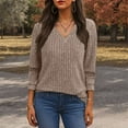 thumbnail image 2 of idosla Womens V Neck Long Sleeve Shirt Fall Fashion Knitted Sweaters Dressy Casual Pullover Tunic Tops with Decorative Buttons (Coffee, XXL), 2 of 4