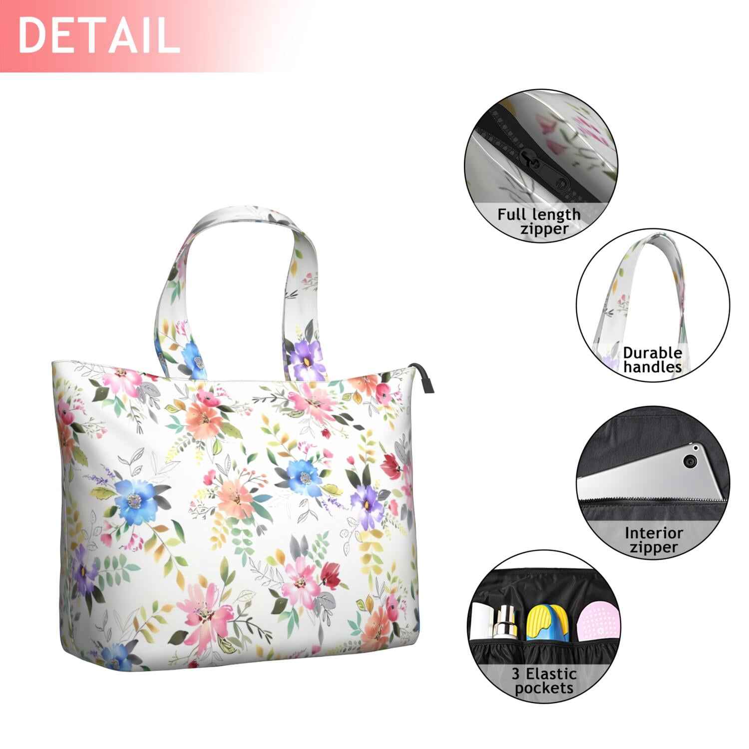 Pioneer Flower Floral Print Pattern Travel Tote Bags for Women Carry On,Large Weekender Bags for Women Travel,Multi Functional Duffle Bag for Work,Shopping,Sports