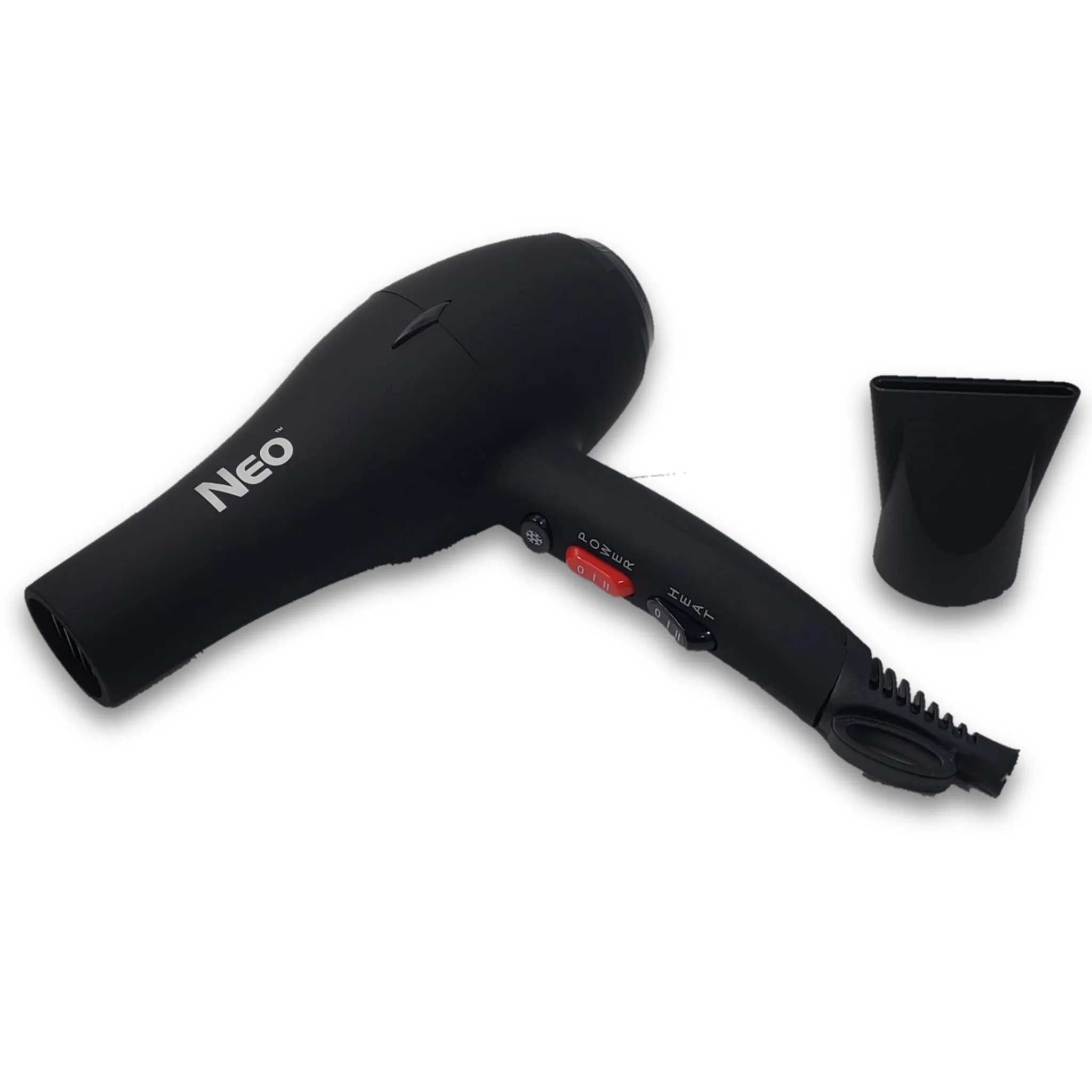 The Neo Choice Matte Black Ionic Pro Soft Touch 1600w Hair Dryer With 3 Heat and 2 speed settings (Matte Black)