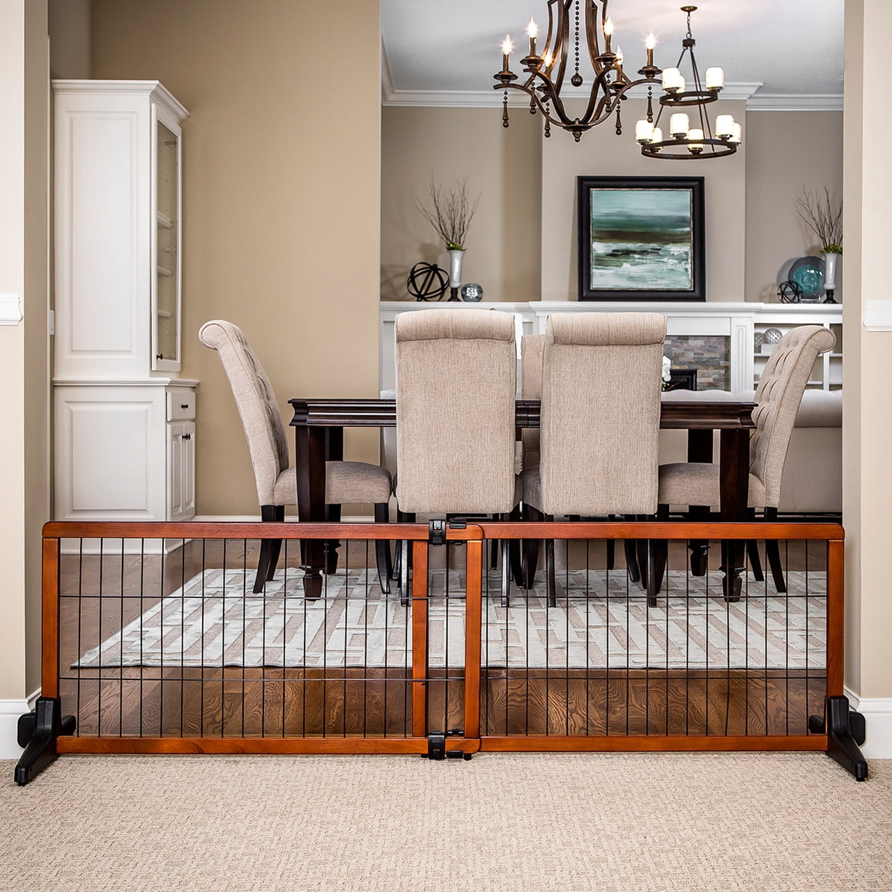 Carlson Pet Products Adjustable Freestanding Pet Gate, Premium Wood, Brown, 41"-70" L x 20" H