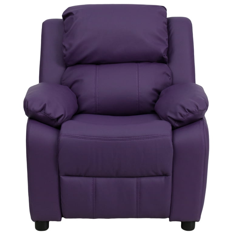 BizChair Deluxe Padded Contemporary Purple Vinyl Kids Recliner with Storage Arms Walmart