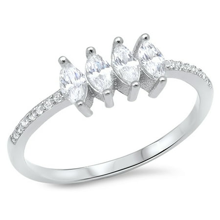 Marquise White CZ Wedding Ring ( Sizes 5 6 7 8 9 10 ) New .925 Sterling Silver Band Rings by Sac Silver (Size 9)