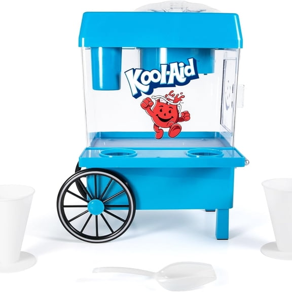 Kool-Aid Snow Cone Shaved Ice Machine - Retro Table-Top Slushie Machine Makes 20 Icy Treats - Includes 2 Reusable Plastic Cups & Ice Scoop - Blue