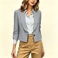 thumbnail image 5 of Business Casual Short Jacket For Women, 3/4 Sleeve Lapel Open Front Blazer With Pockets, Solid Color Cropped Suit Jacket, Professional Work Office Top Gray XL, 5 of 8