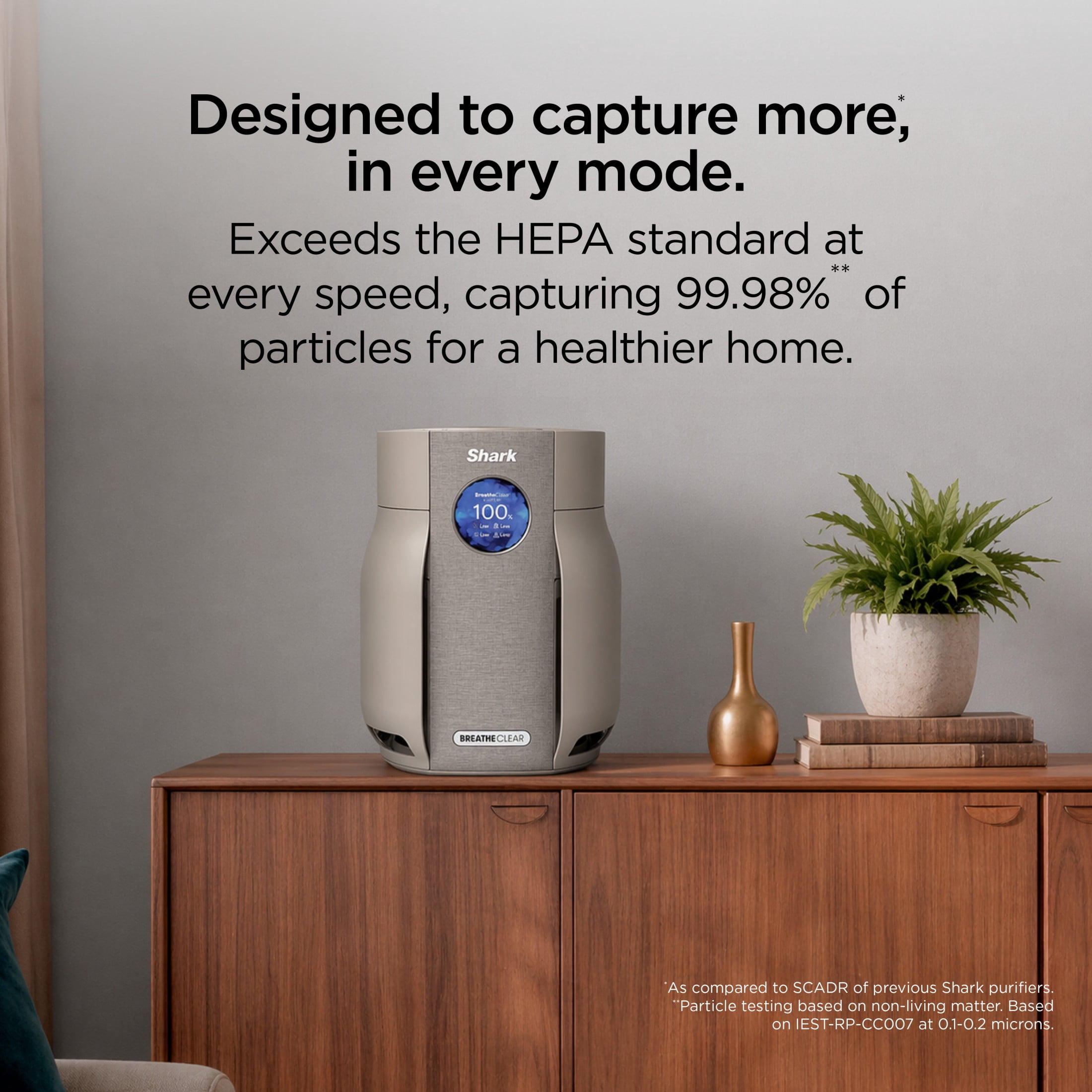 Shark BreatheClear Compact Pro with NeverChange 300 Sq Ft Intelligent Air Purifier, HEPA-Exceeding Filter, Zero Filter Changes For Up To 6 Years, HP062YL Butter