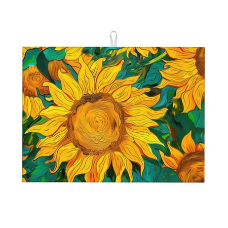 

Honeii Vibrant Sunflower Painting Print Kitchen Drying Mat Coffee Bar Mat Hide Stain Coffee Maker Mat for Countertops Coffee Pot Dish Drying Mat