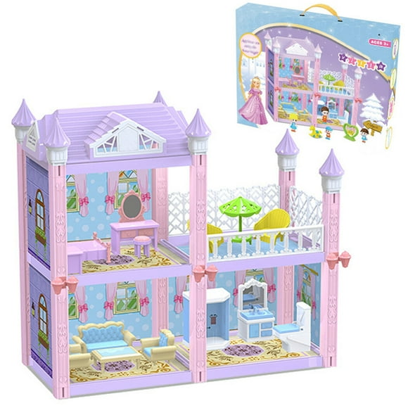 Doll House Set DIY: 3 Bedrooms Pretend Play House Dream House Kit with Balcony
