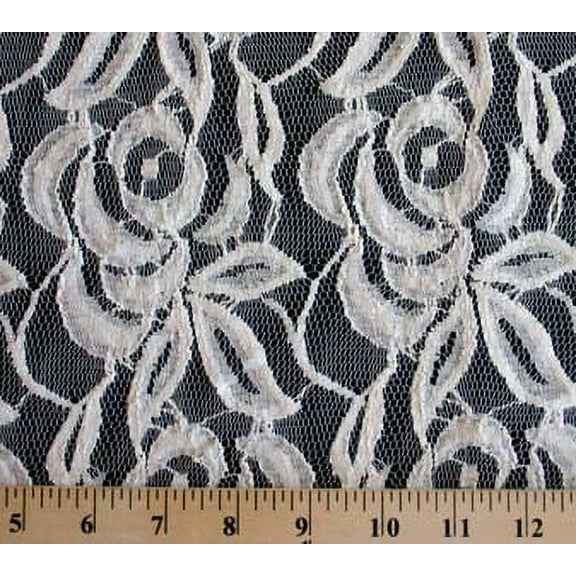 Large Floral Ivory Lace Polyester / Cotton Fabric 57" wide (3574R-6J)