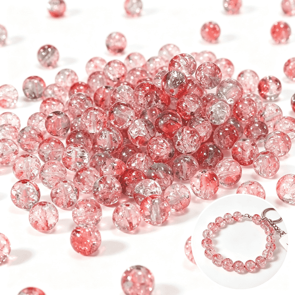 Crackle Glass Beads Approx 160 Pcs Round Loose Spacer Beads 10mm Painted Pink Cracked Glass Beads for DIY Jewelry