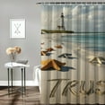 thumbnail image 2 of Shiartex Ocean Beach Shower Curtain Tropical Underwater Inspirational Quotes Coastal Marine Life Lighthouse Starfish Shell Sea Turtle Blue Fabric Polyester Bath Curtains Bathroom Set with Hooks White, 2 of 7