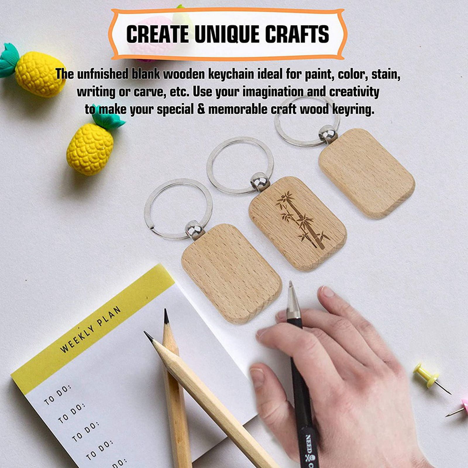 80Pcs Blank Wooden Wooden Keychain DIY Wooden Keychain Key Tag Anti-Lost Wood Accessories Gift