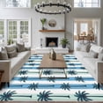 thumbnail image 4 of Palm Trees Washable Living Room Rugs 8'x10', Tropical Plant Green Blue Stripes Low Pile Throw Large Area Rug Non-Slip Sturdy Edge Binding Carpet for Bedroom Dining Room Office, 4 of 9