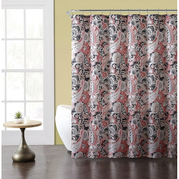 Paisley Print Fabric Shower curtain Coral, Taupe, Gray, White 72" x 72