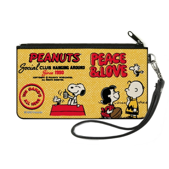 Peanuts Wallet, Zip Pouch, Peanuts Social Club Peace and Love Scenes Yellow Red, Canvas