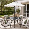 thumbnail image 2 of Round Outdoor Tablecloth with Umbrella Hole and Zipper, Black Stripes Tablecloth with Elastic Waterproof, Modern Simple Greyish Gradient Lines Patio Table Covers for 55" - 60" Picnic Pool Tables, 2 of 9