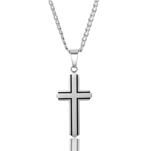 Invicta Jewelry Men's Polished Large Cross Steel Necklace