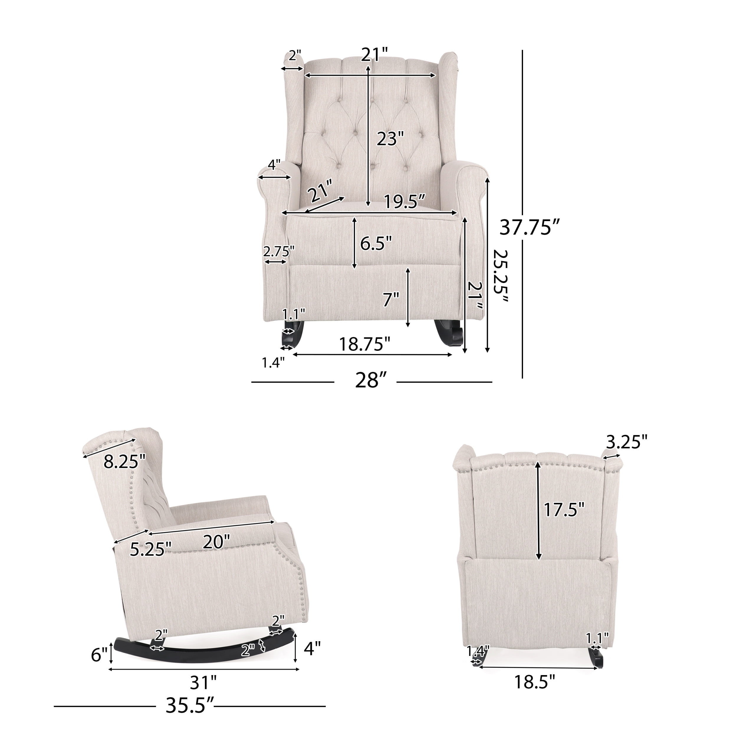 Noble House Dowd Fabric Tufted Wingback Rocking Chair, Beige and Dark Brown