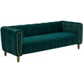 thumbnail image 3 of LuxyHoom Modern Velvet Sofa, Button Tufted Chesterfield Sofa with Arms and Gold Metal Legs, 3-Seater Sofa Couch Upholstered Sofa for Living Room Bedroom Office Apartment, 83.07"×31.89"×27.95", Green, 3 of 14
