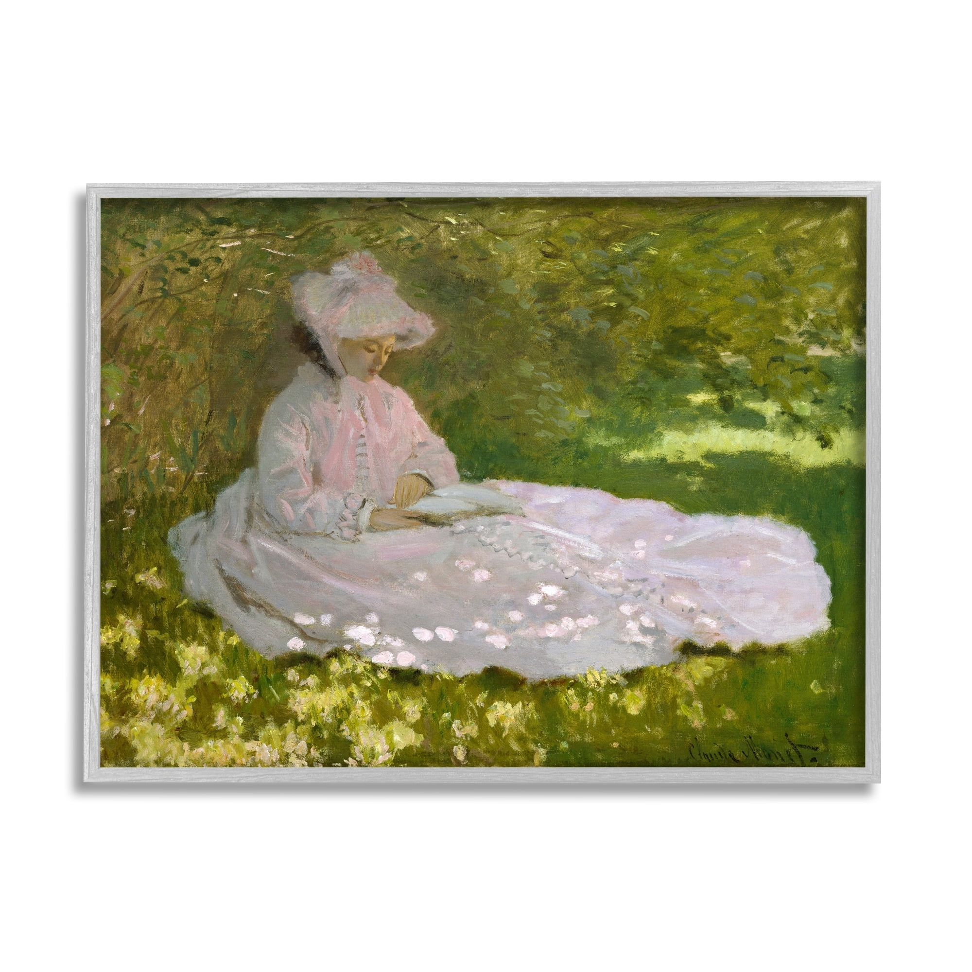 Stupell Industries Springtime Classic Claude Monet Painting Female Portrait Painting Gray Framed Art Print Wall Art, Design by one1000paintings