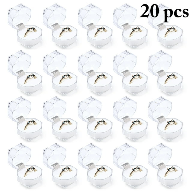 20PCS Ring Box Fashion Clear Acrylic Ring Bearer Box Jewelry Box for Wedding